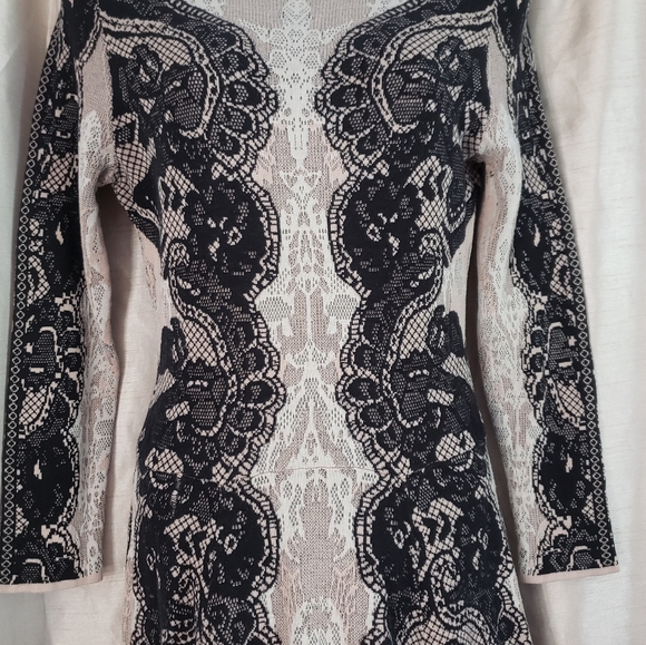 NWOT BCBGMaxAzria pink & black Karlie jacquard lace silk bodycon dress Medium - Picture 7 of 7